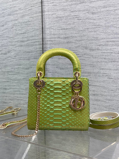 Dior 2026 Lady Embossed Snake Skin Bag 17cm Green Leather 378810