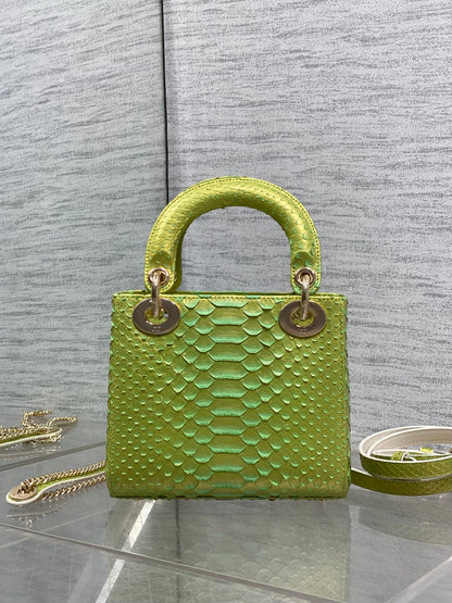Dior 2026 Lady Embossed Snake Skin Bag 17cm Green Leather 378810