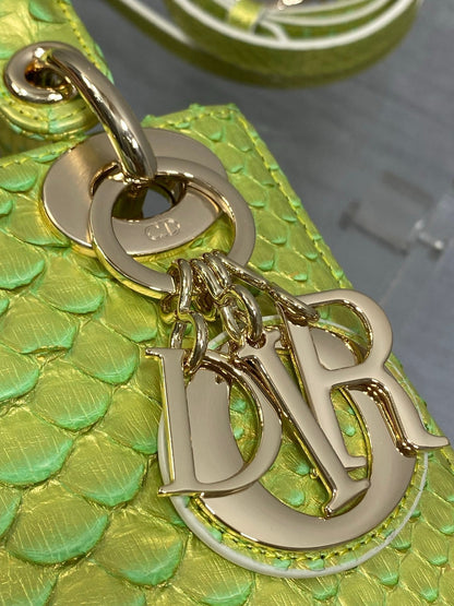 Dior 2026 Lady Embossed Snake Skin Bag 17cm Green Leather 378810