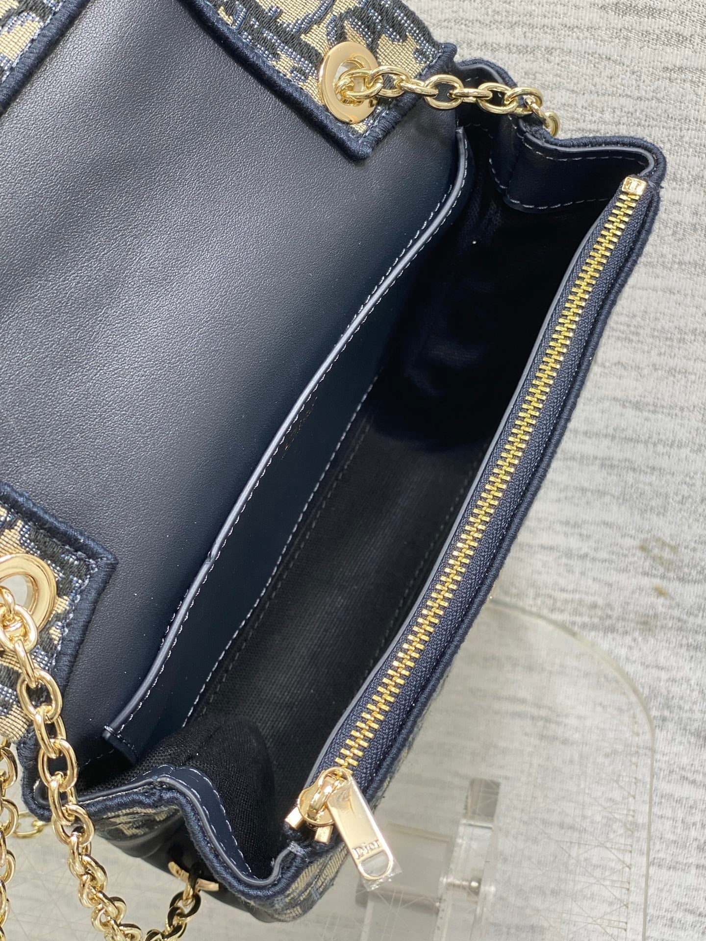 Dior 2026 Oblique Bow Bag 21cm Blue Beige Fabric Leather 378809
