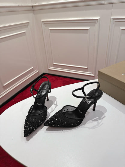 Christian Louboutin Miss Z Degrastrass Perla Slingback Pump Mesh Strass Leather 863574