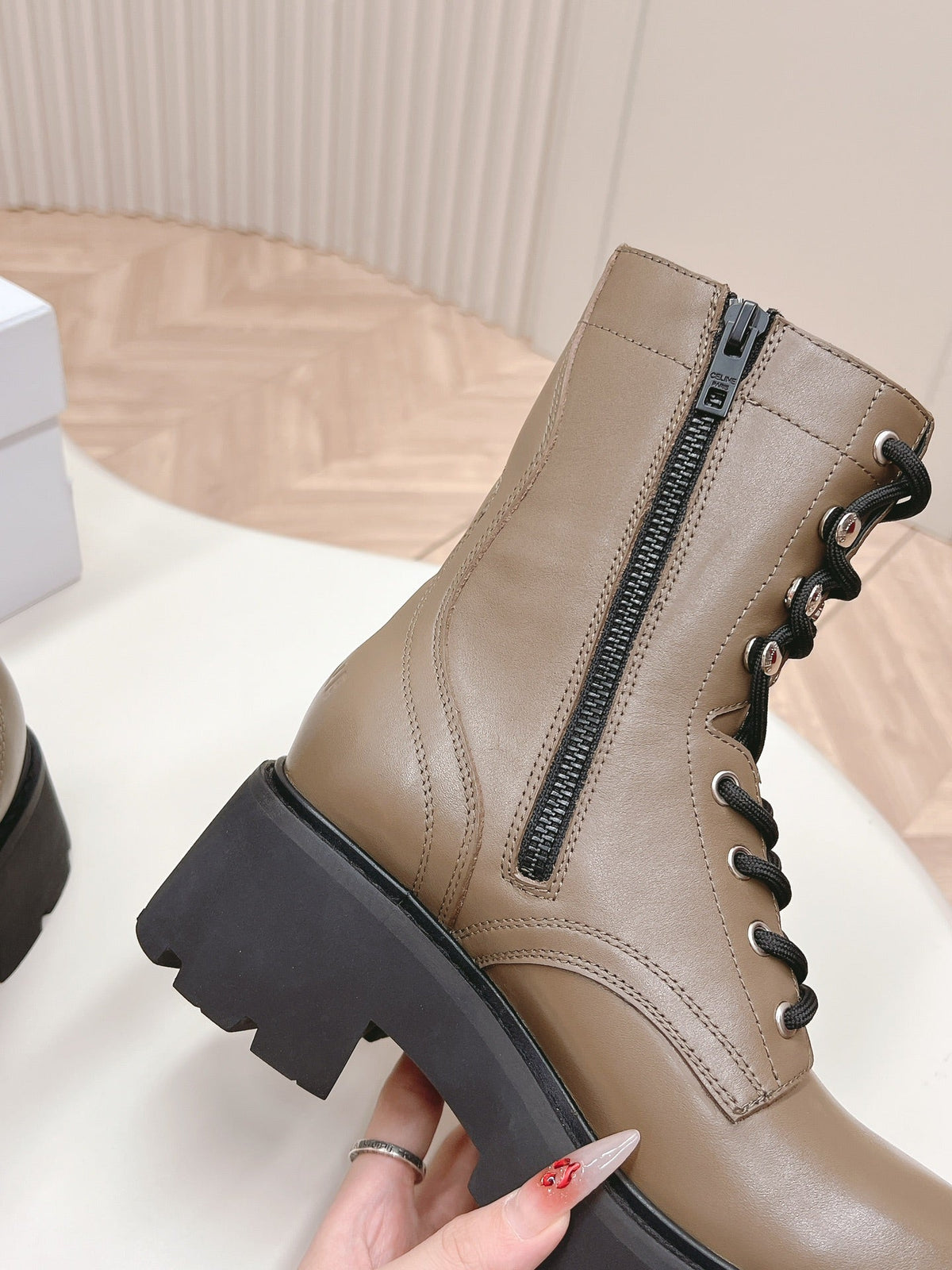 TRIOMPHE RANGERS MID LACE-UP BOOT IN CHOCOLATE BROWN CALFSKIN