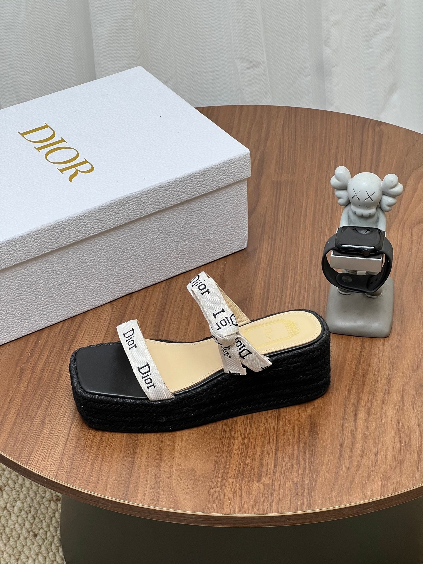 Dior 2026 Wedge Sandals 75mm with Straps Cotton Raffia 846580