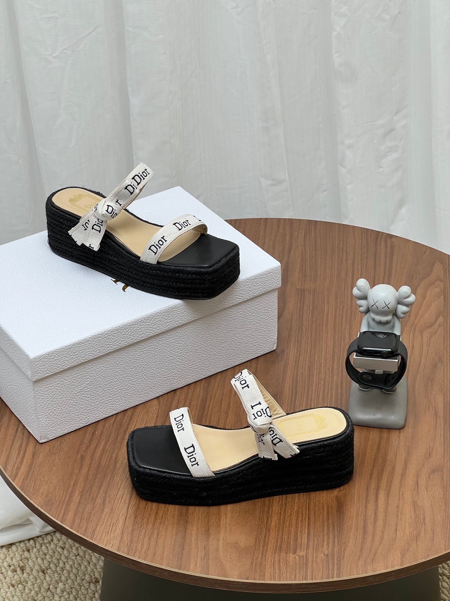 Dior 2026 Wedge Sandals 75mm with Straps Cotton Raffia 846580