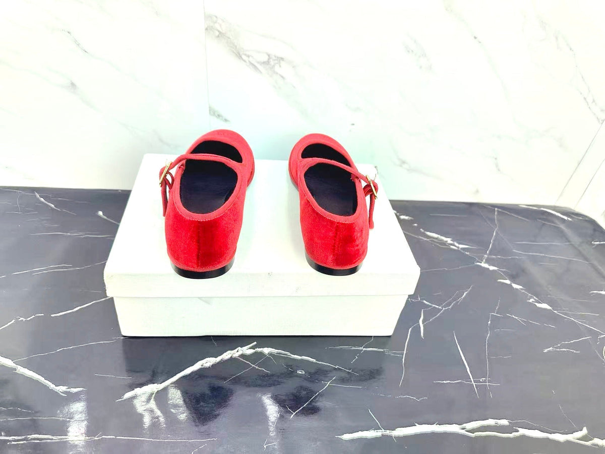 Celine 25 Eve Triomphe Ballet Flat Red Velvet 547725
