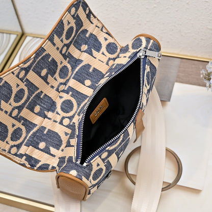 Dior 2026 Saddle Oblique Bag 28.6cm Blue Brown Denim Calfskin