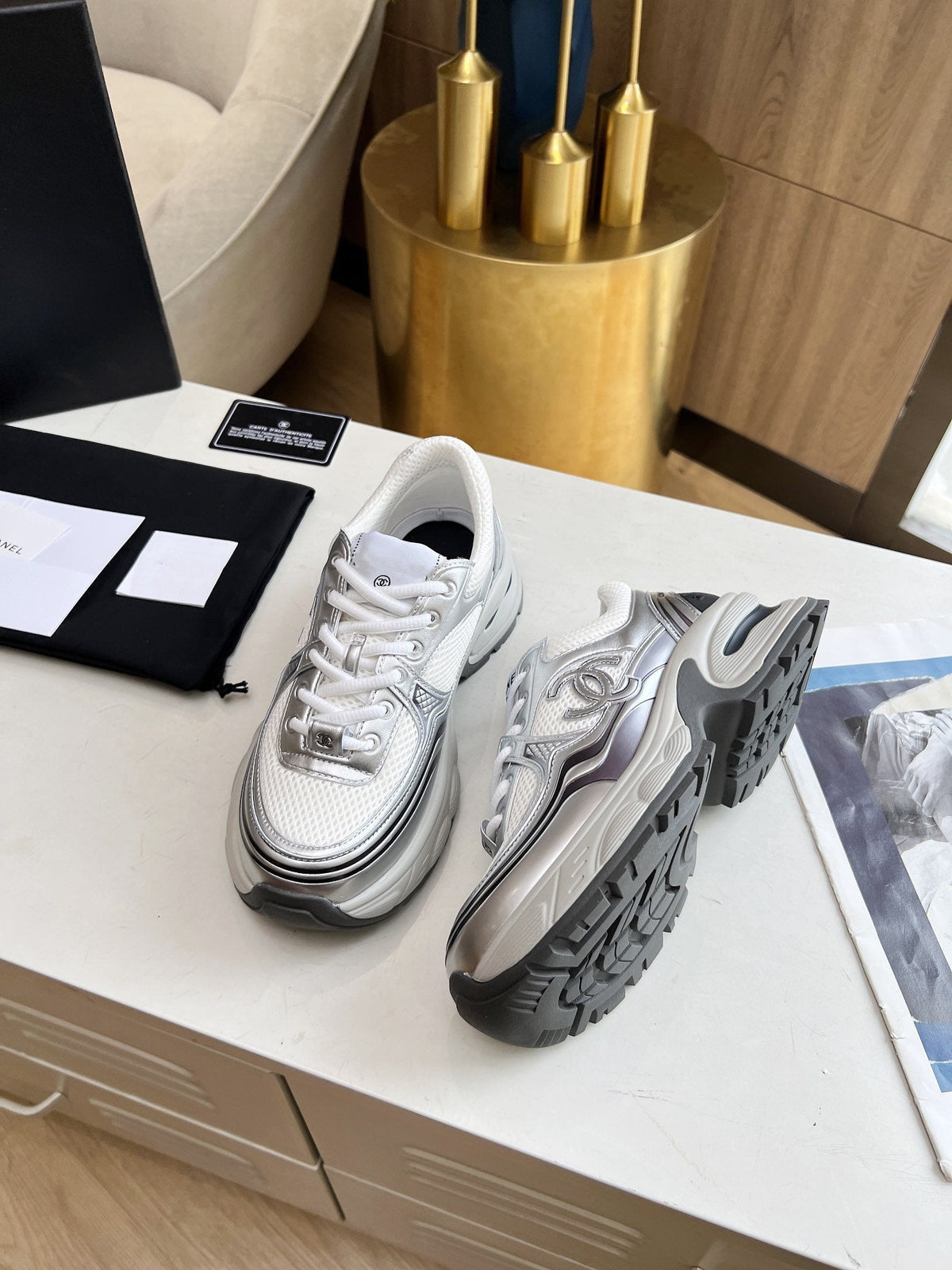 cc trainer black calfskin white mesh