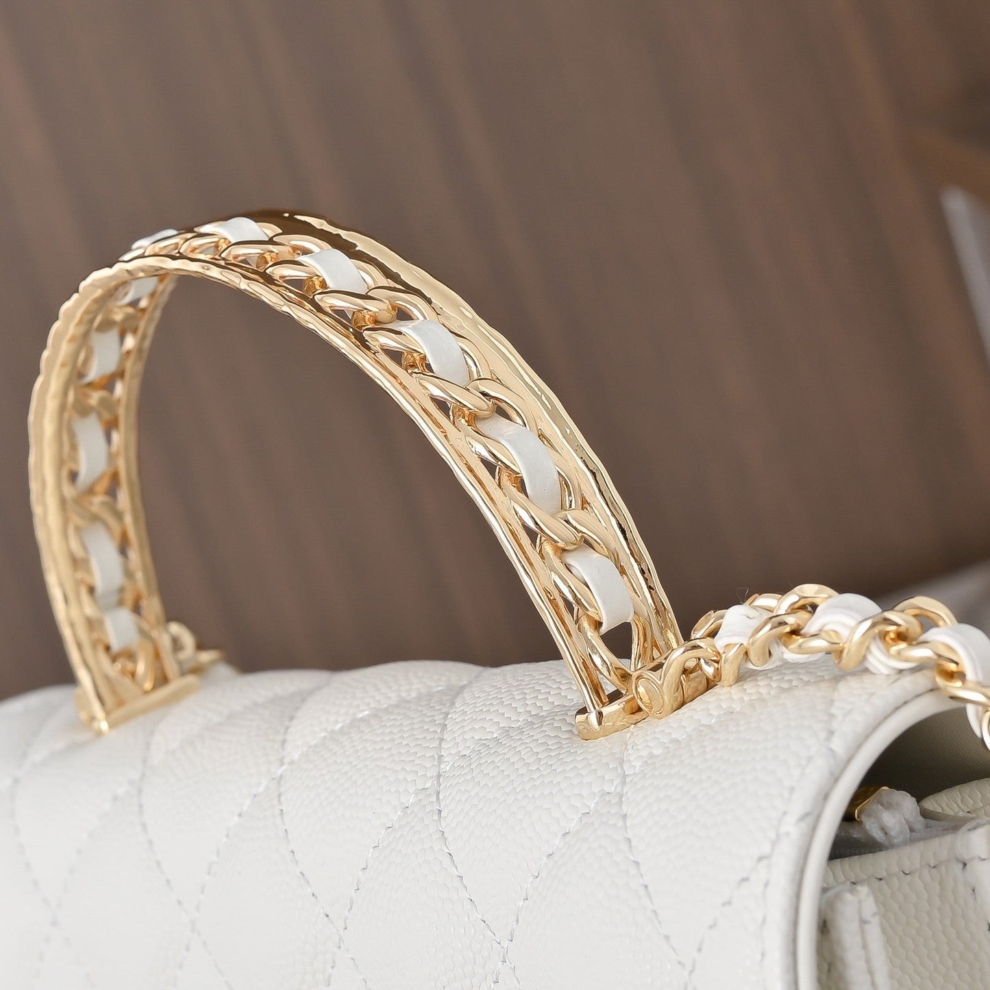 Chanel 2026 Gold Handle Bag 18.5cm Black and White Calfskin