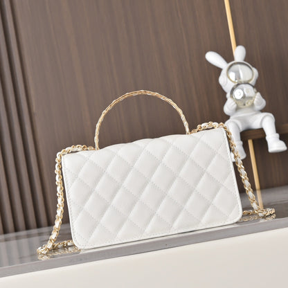 Chanel 2026 Gold Handle Bag 18.5cm Black and White Calfskin