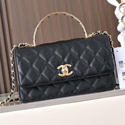 Chanel 2026 Gold Handle Bag 18.5cm Black and White Calfskin