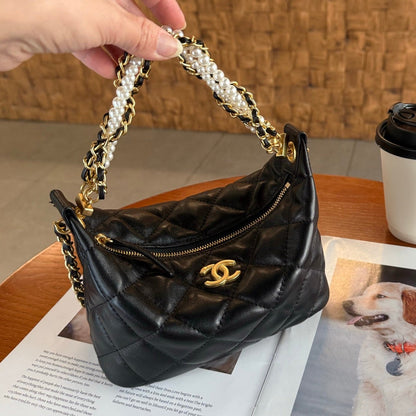 Chanel 2026 Pearl Chain Lunch Box 23.5 Black Sheepskin