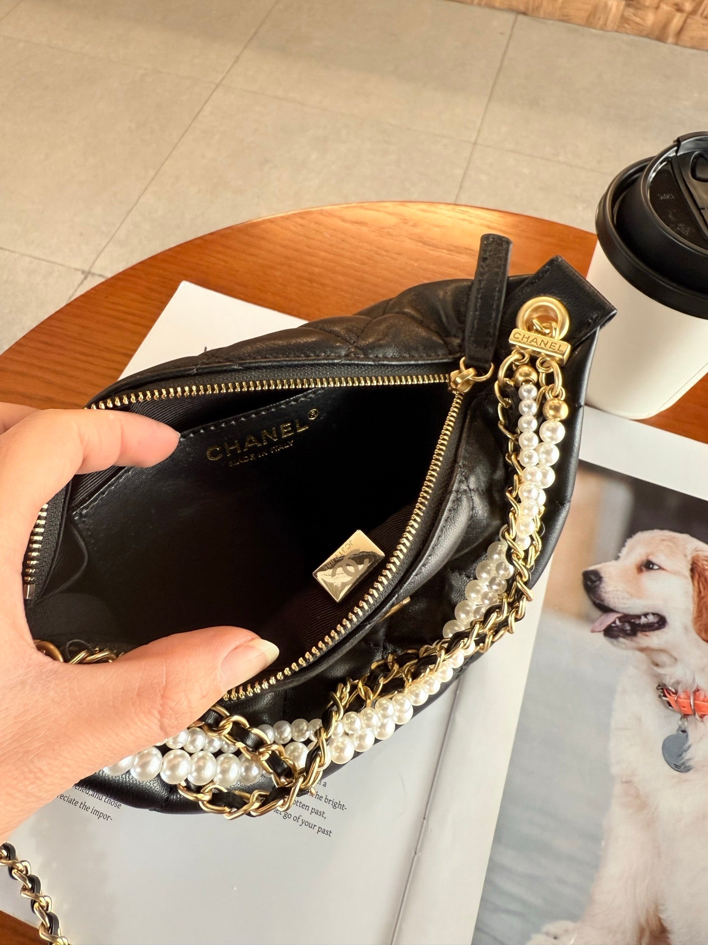 Chanel 2026 Pearl Chain Lunch Box 23.5 Black Sheepskin