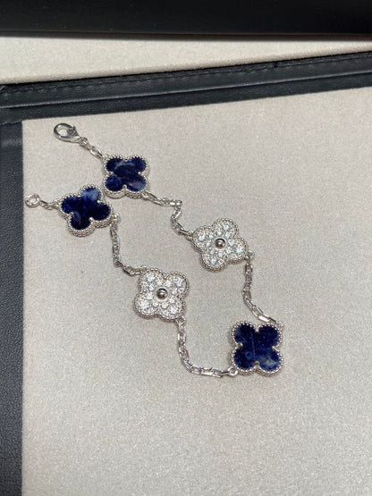 VCA Clover Blue 5 Motifs Sliver Bracelet