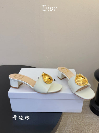 CD 26A Slippers 40 Cannage Embroidered Cowhide Gold Logo