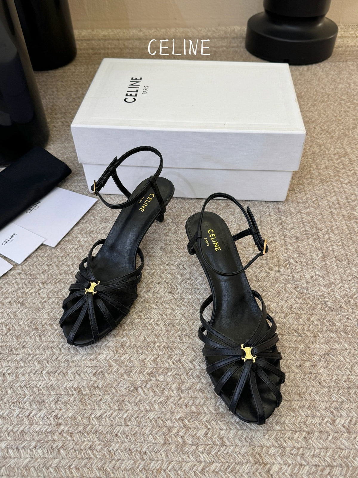 Celine Triomphe Sandal 6.5cm Black Lambskin 835889