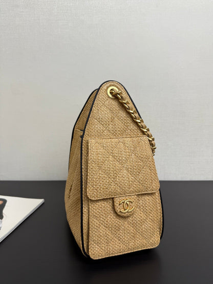 Chanel 2026 Hobo Bag 22cm Apricot Woven Leather