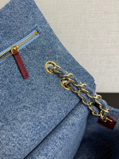Chanel 2026 Flap Bag Blue Gold Denim