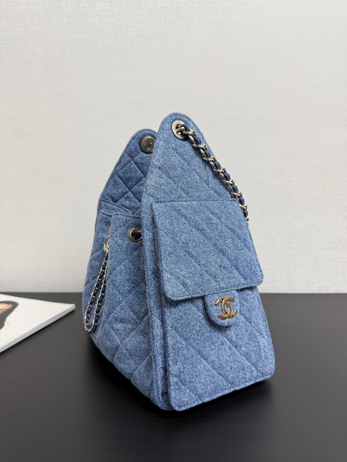 CC 26A Drawstring Bucket Bag 30cm Blue Washed Denim