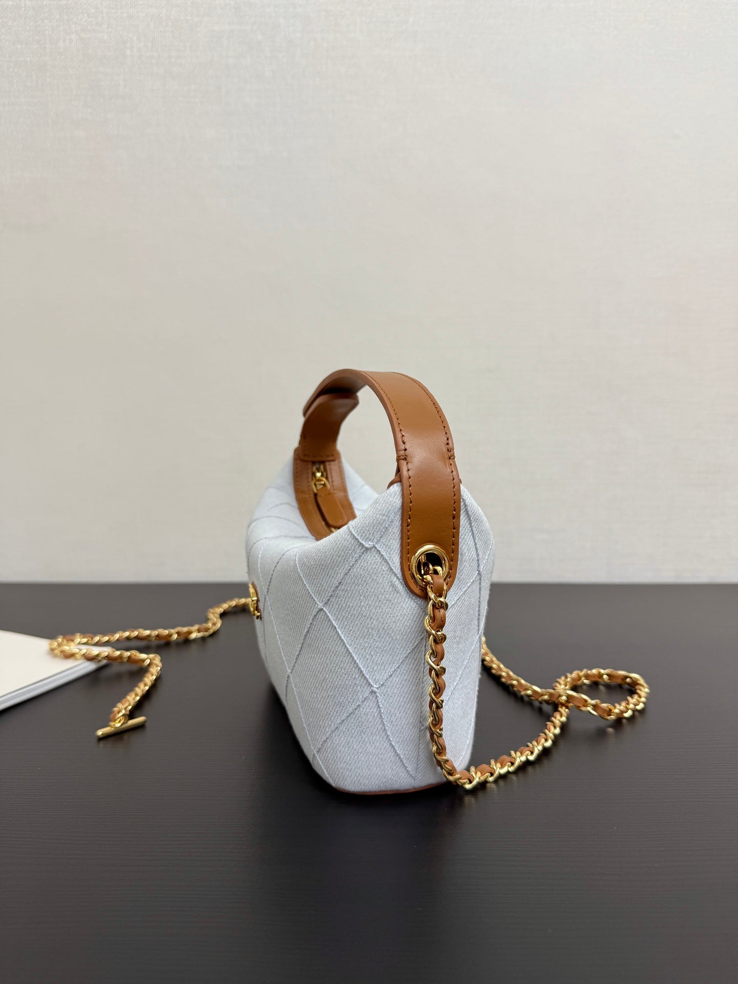 Chanel 2026 Mini CC Hobo Pouch 21cm Light Blue mix Brown Denim Leather