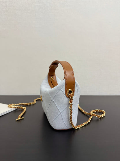 Chanel 2026 Mini CC Hobo Pouch 21cm Light Blue mix Brown Denim Leather