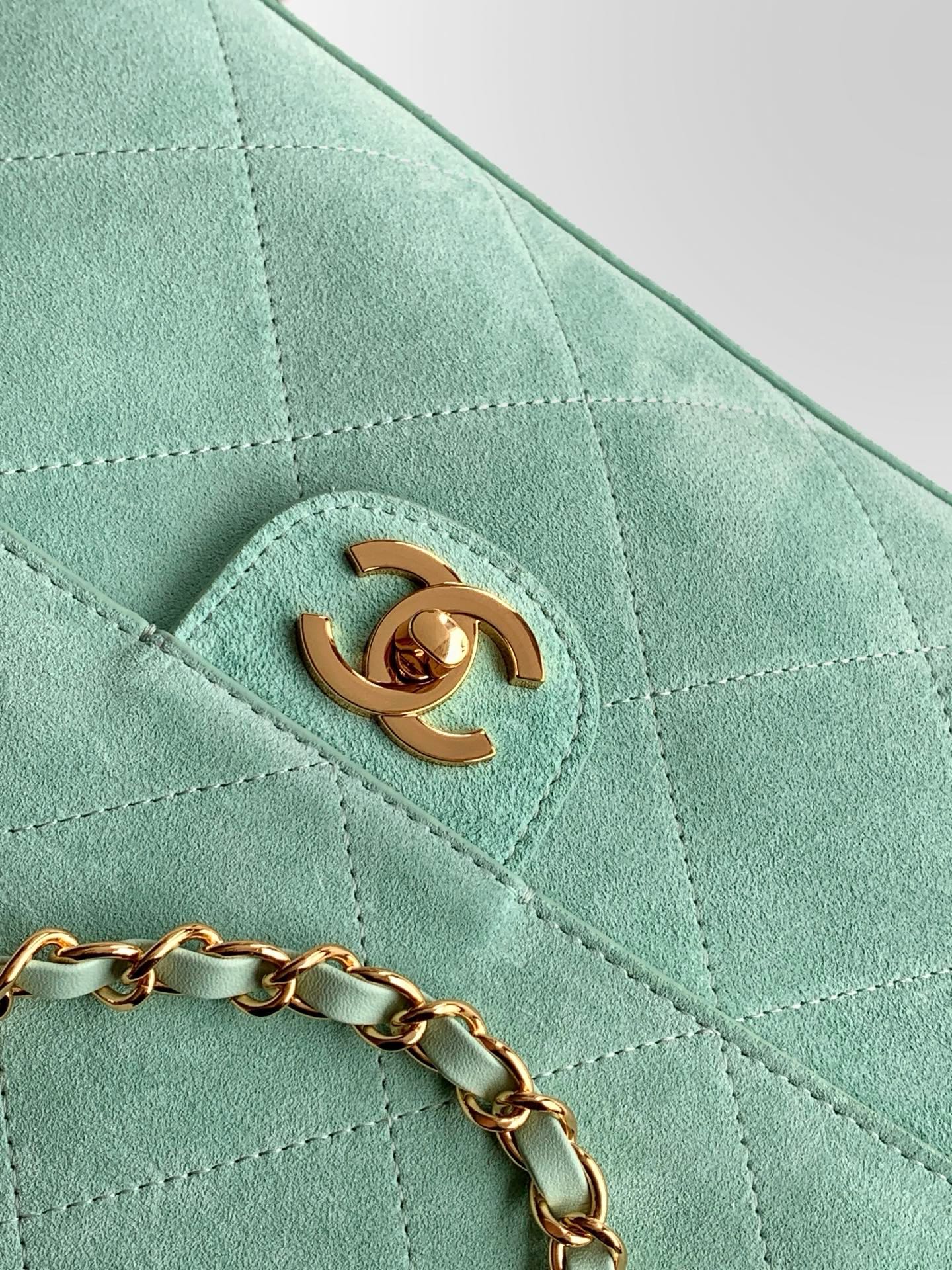 Chanel 2026 Flap Bag Mint Green Suede Leather