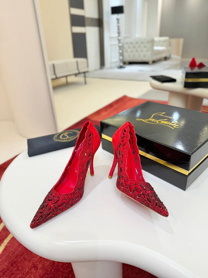 CL 26SS High Heel Pump 100 Red Black Sheepskin 574424