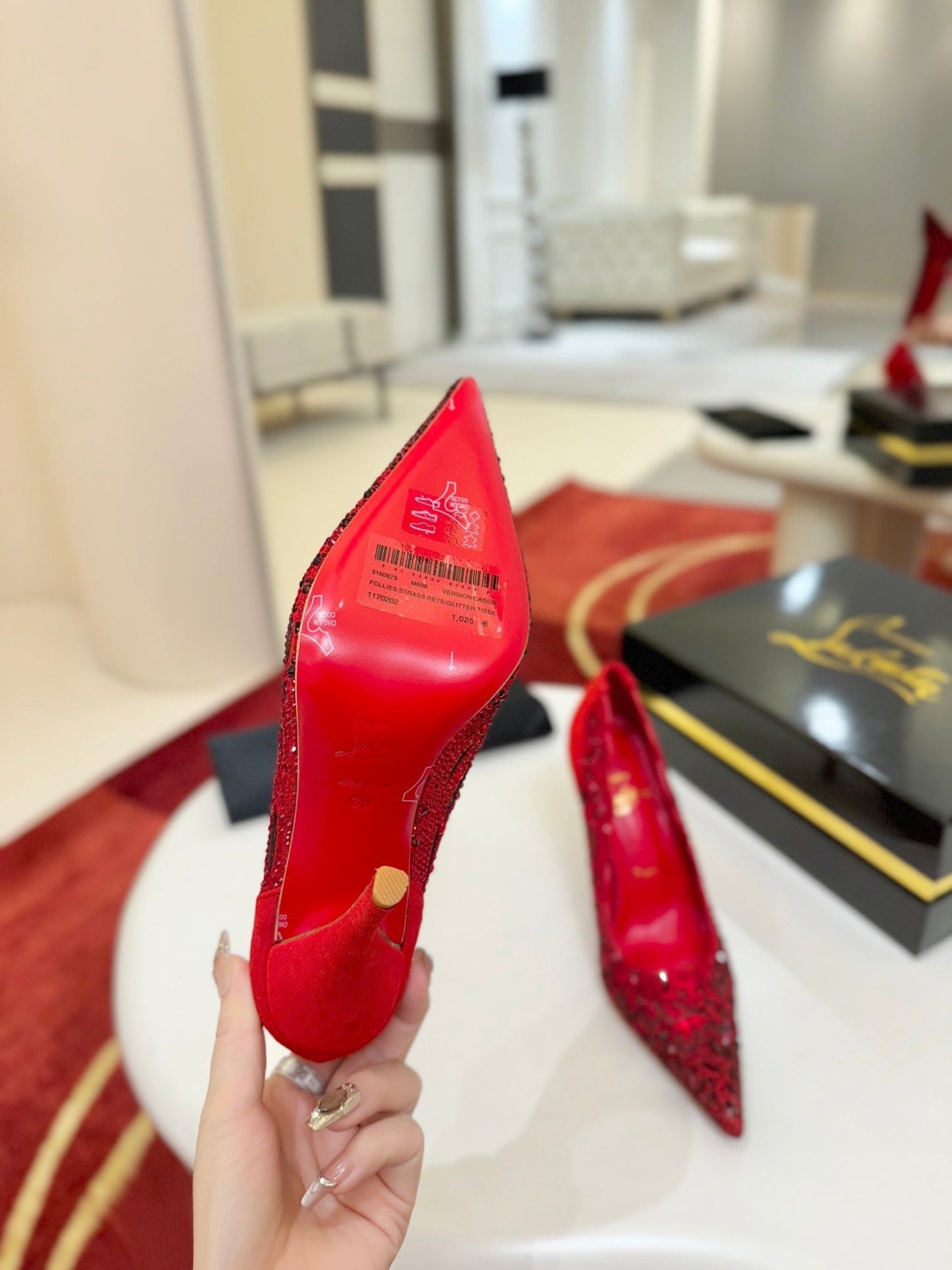 CL 26SS High Heel Pump 100 Red Black Sheepskin 574424