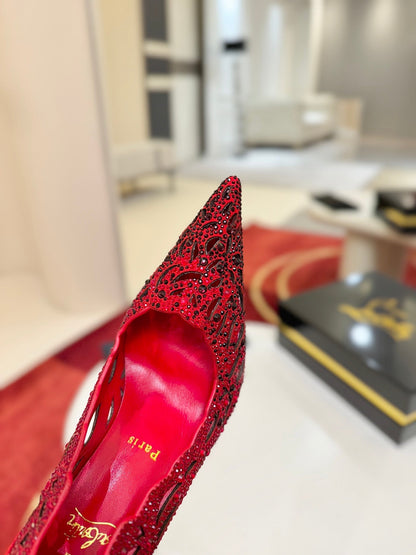 Christian Louboutin Lasera Strass Pump 100mm Red Sheepskin 574424