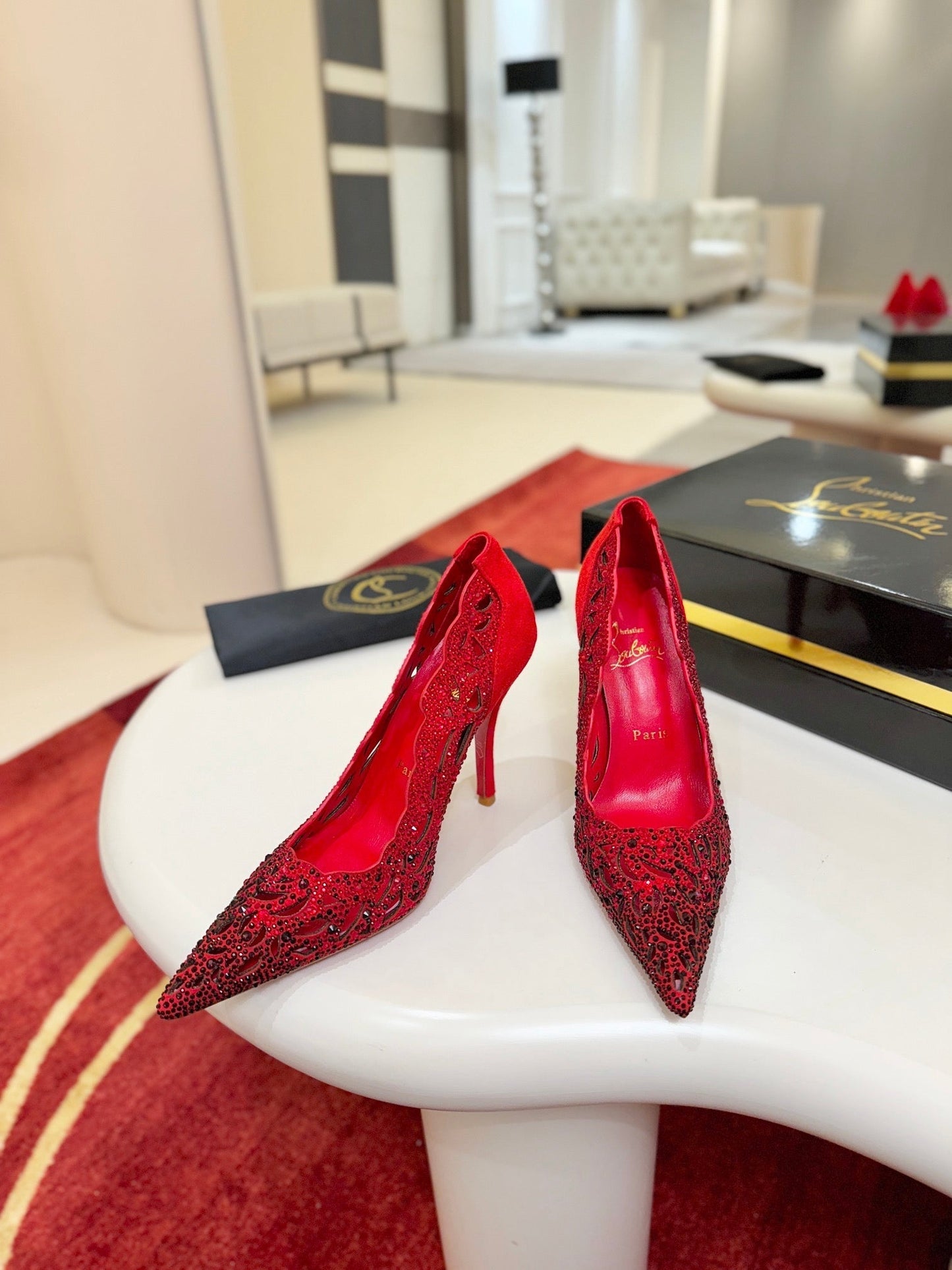 CL 26SS High Heel Pump 100 Red Black Sheepskin 574424