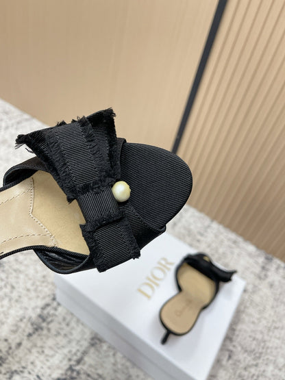 CD 26s High Heel Slippers 75 Black Beige Canvas Leather 643490