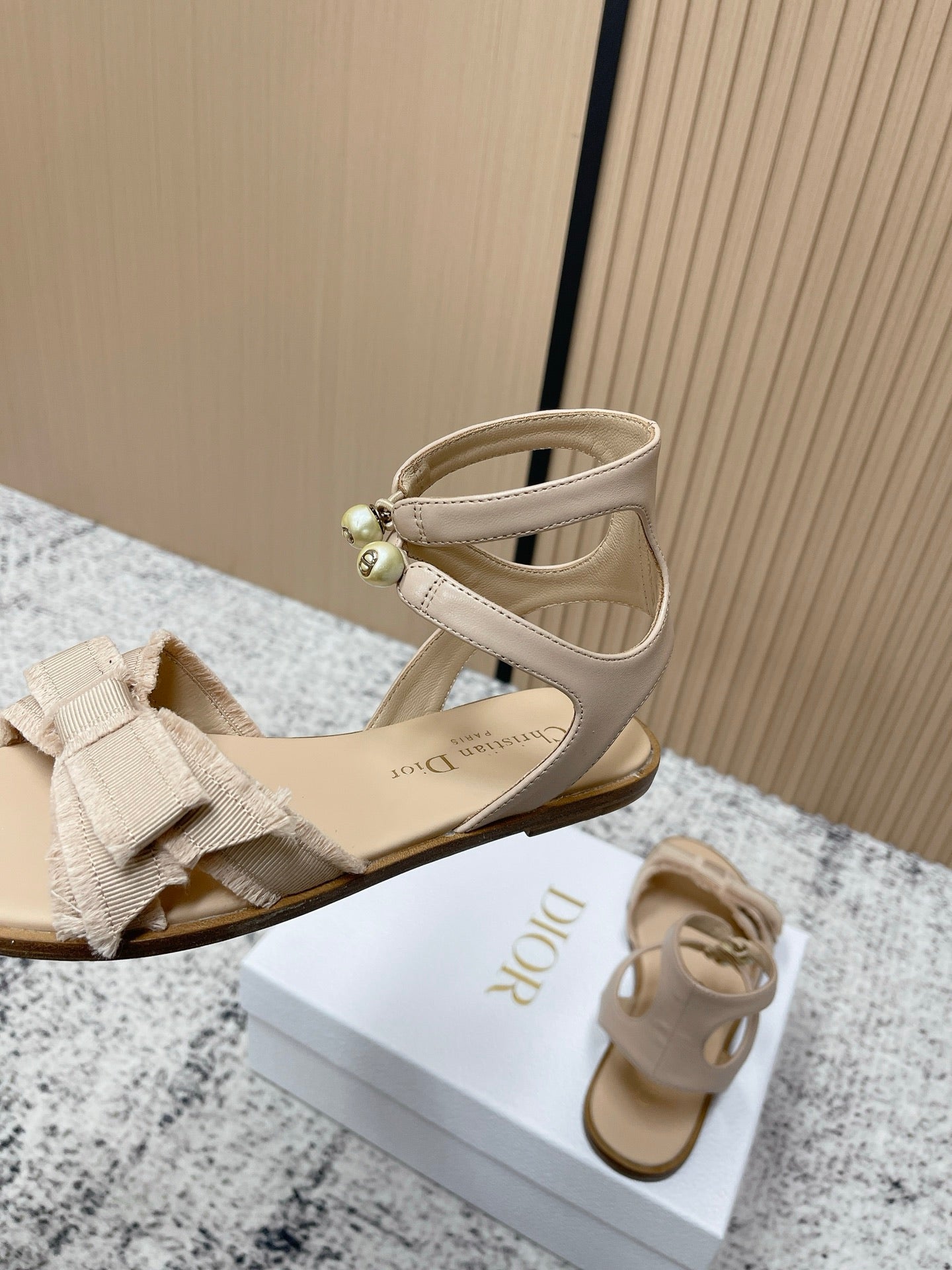 CD 26s Sandals Beige Sheepskin Canvas 643495