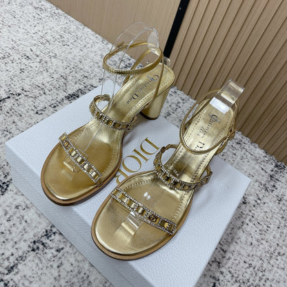 CD 26s High Heel Sandals 80 Gold Champage Genuine Leather 643497