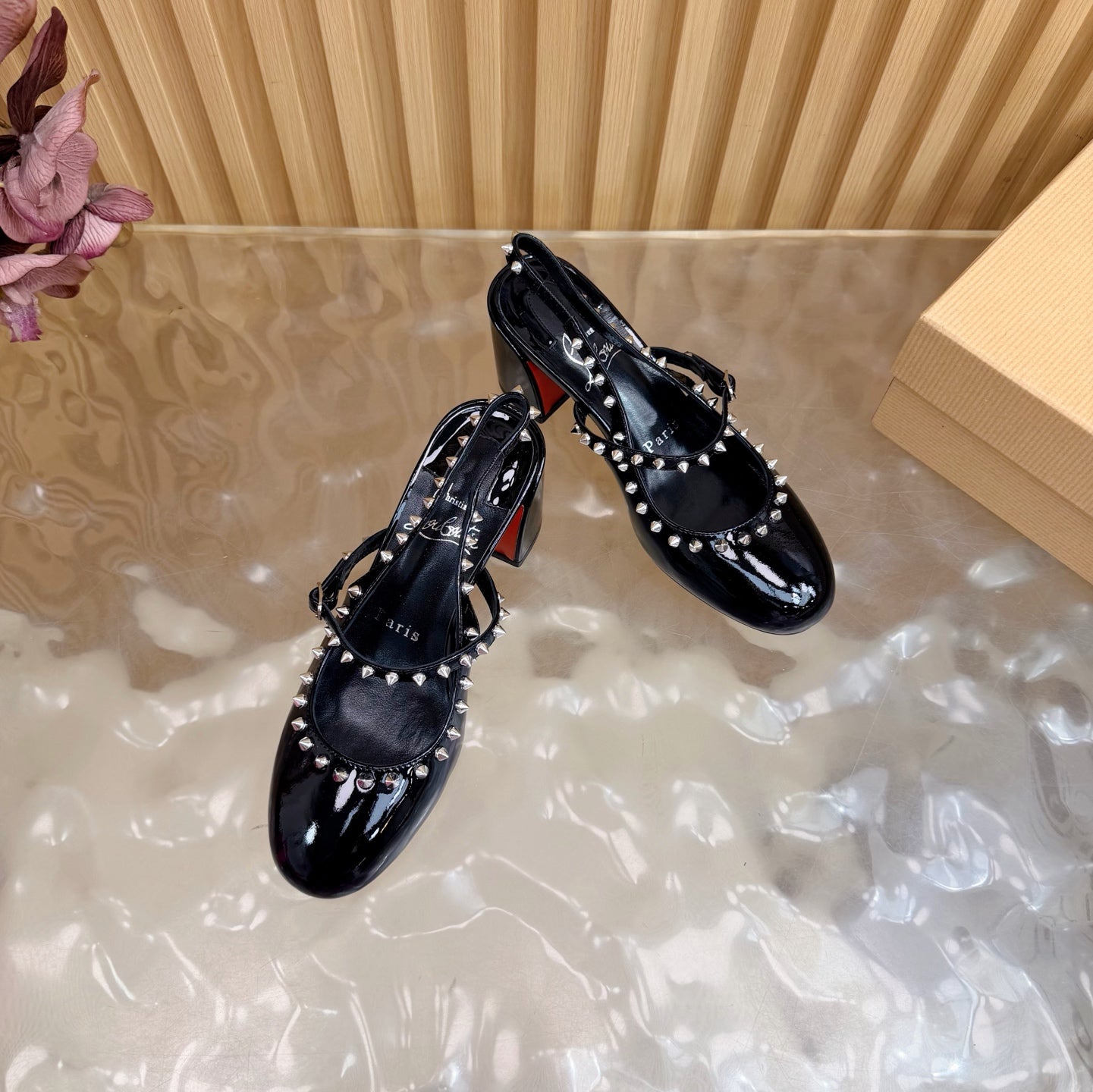 Christian Louboutin 2026 Janispikes 55mm Mary Jane Pumps Patent Leather 698239
