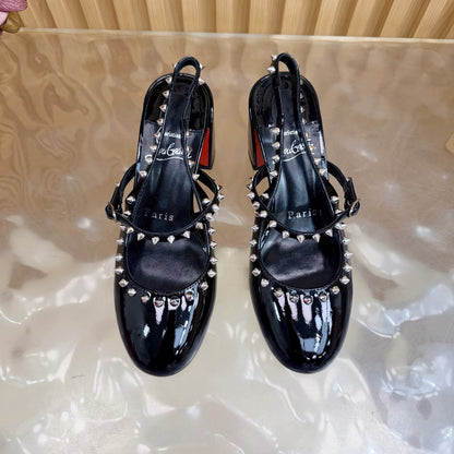 Christian Louboutin 2026 Janispikes 55mm Mary Jane Pumps Patent Leather 698239