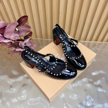 Christian Louboutin 2026 Janispikes 55mm Mary Jane Pumps Patent Leather 698239