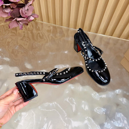 Christian Louboutin 2026 Janispikes 55mm Mary Jane Pumps Patent Leather 698239