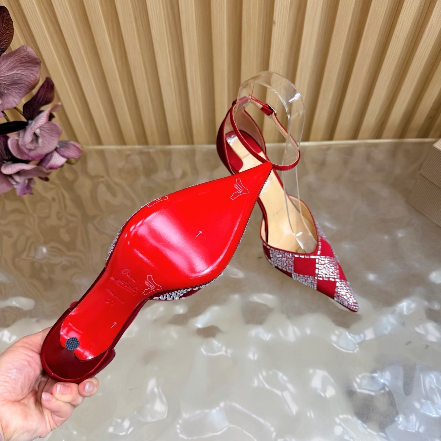 Christian Louboutin 2026 Slingback Pumps 100mm Silk Rhinestone 775986