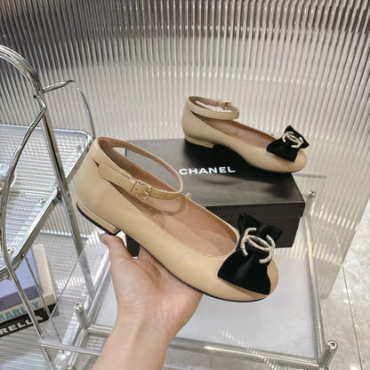 Chanel 2026 Mary Jane Ballet Flats Sheepskin Crystal CC Logo Bow 791131