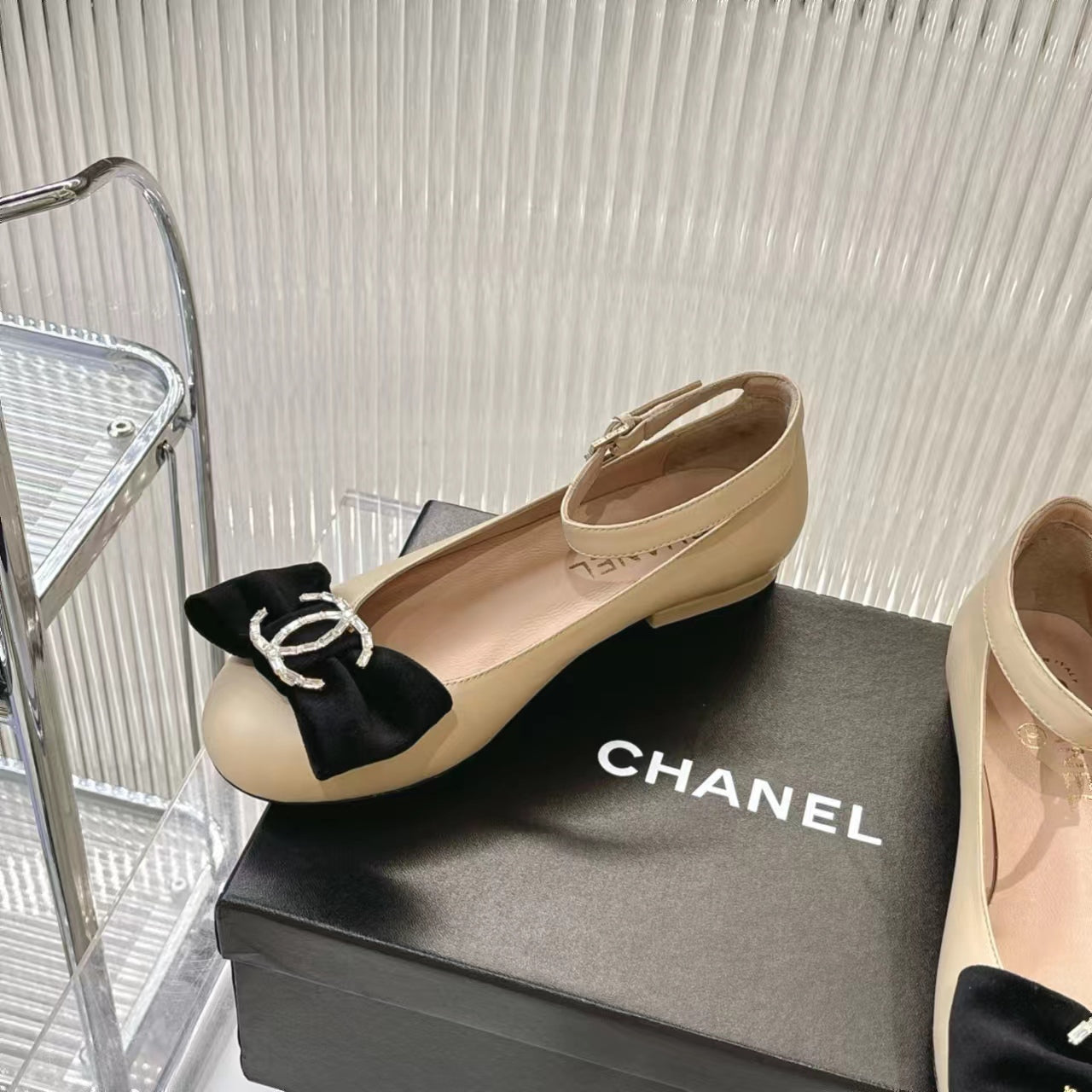 Chanel 2026 Mary Jane Ballet Flats Sheepskin Crystal CC Logo Bow 791131