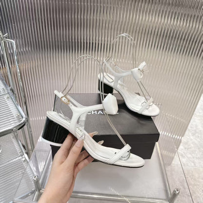 Chanel 2026 Bow-Accented Sandals Block Heel 55mm Sheepskin Leather 791153