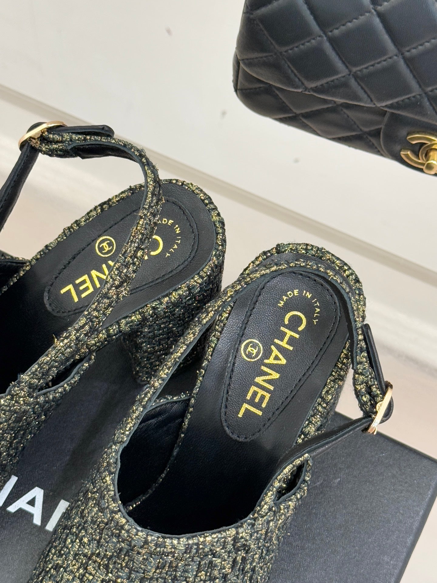 CC 26 Slingback Gold mix Black Tweed Grosgrain 609989