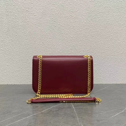 Celine 2026 Medium Bag 23cm Triomphe Frame Burgundy Shiny Calfskin