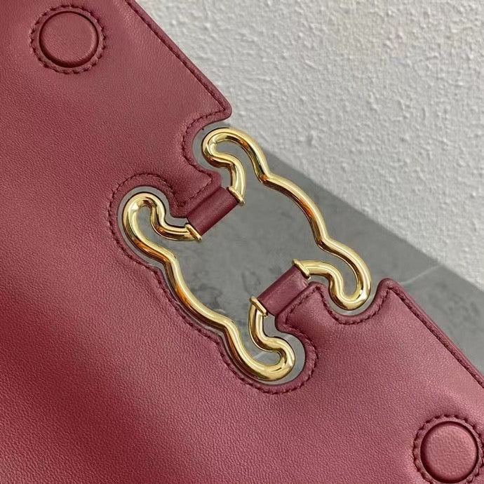 Celine 2026 Medium Bag 23cm Triomphe Frame Burgundy Shiny Calfskin