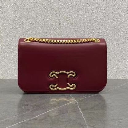 Celine 2026 Medium Bag 23cm Triomphe Frame Burgundy Shiny Calfskin