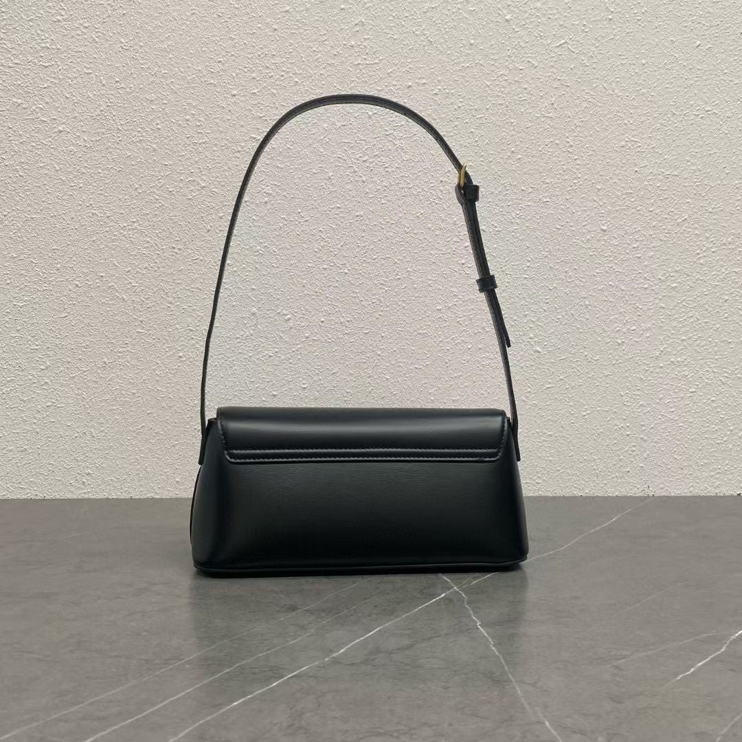 Celine 2026 Triomphe Terence Shoulder Bag 24cm Black Cowhide 281892