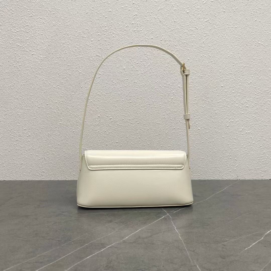 Celine 2026 Triomphe Terence Shoulder Bag 24cm White Cowhide 281893