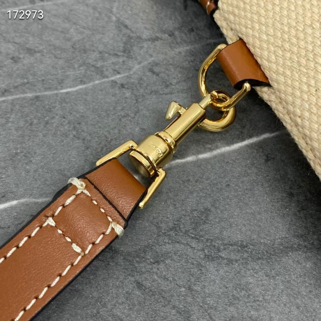 Celine 2026 Pouch With Strap 24cm Natural Tan Textile Calfskin