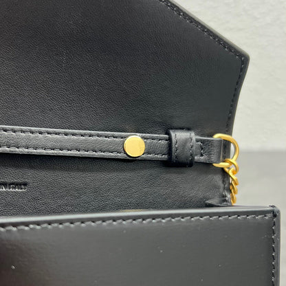 Celine 2026 Wallet On Strap Bag 19.5 Black Shiny Calfskin 281888