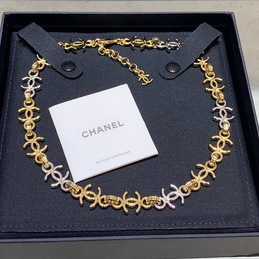 Chanel 2026 Gold and Silver Two-Tone Chain Double C Small Necklace Choker