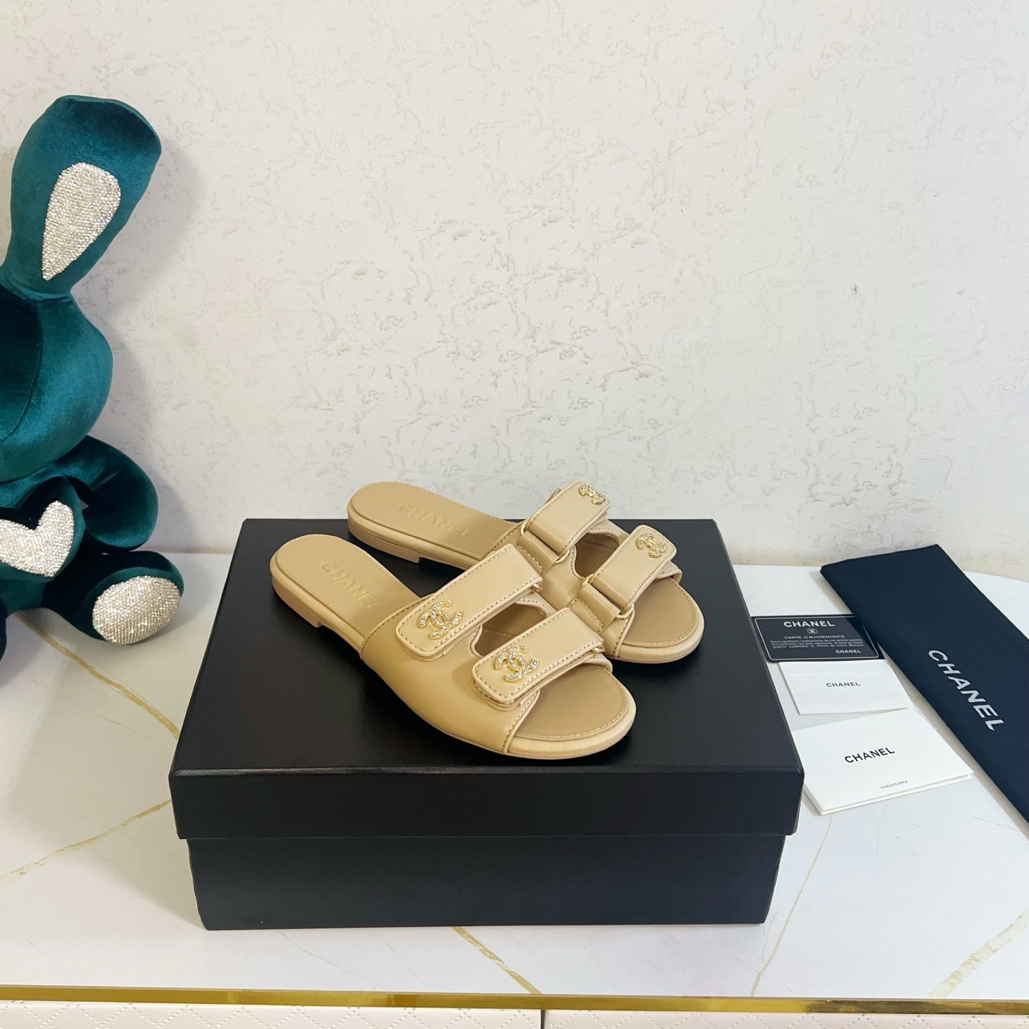 Chanel 2026 Velcro Mules CC Gold Logo Leather 779356